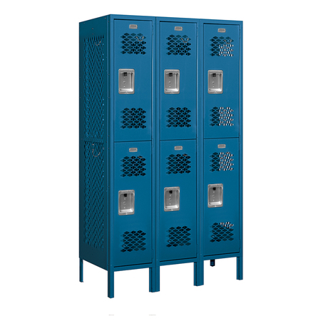 SALSBURY INDUSTRIES 2 Tier Vented Locker, 36"Wx66"Hx18"D, 6 Door, Blue, Unassembled 72358BL-U